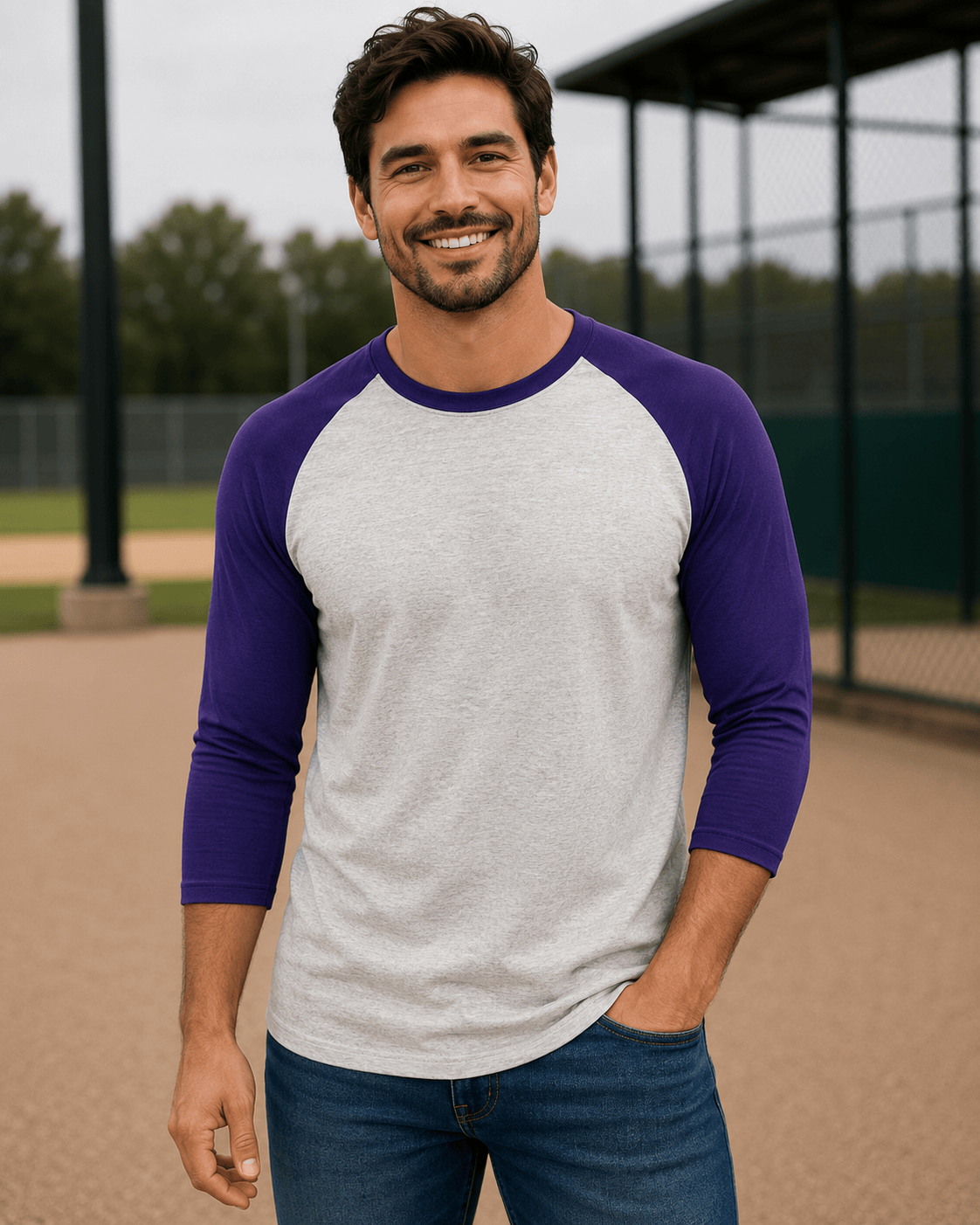 ILTEX Apparel Raglan Gray/Purple / Small Adult 3/4 Sleeve Raglan Baseball Tee | 35+ Colors