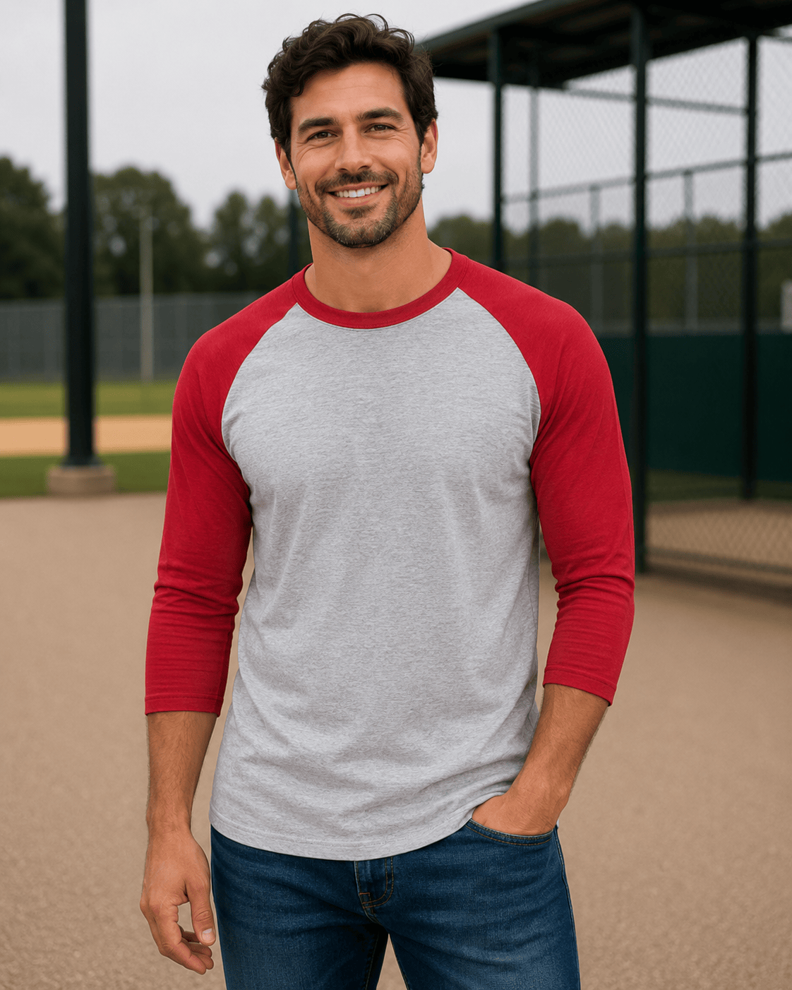 ILTEX Apparel Raglan Gray/Red / Small Adult 3/4 Sleeve Raglan Baseball Tee | 35+ Colors