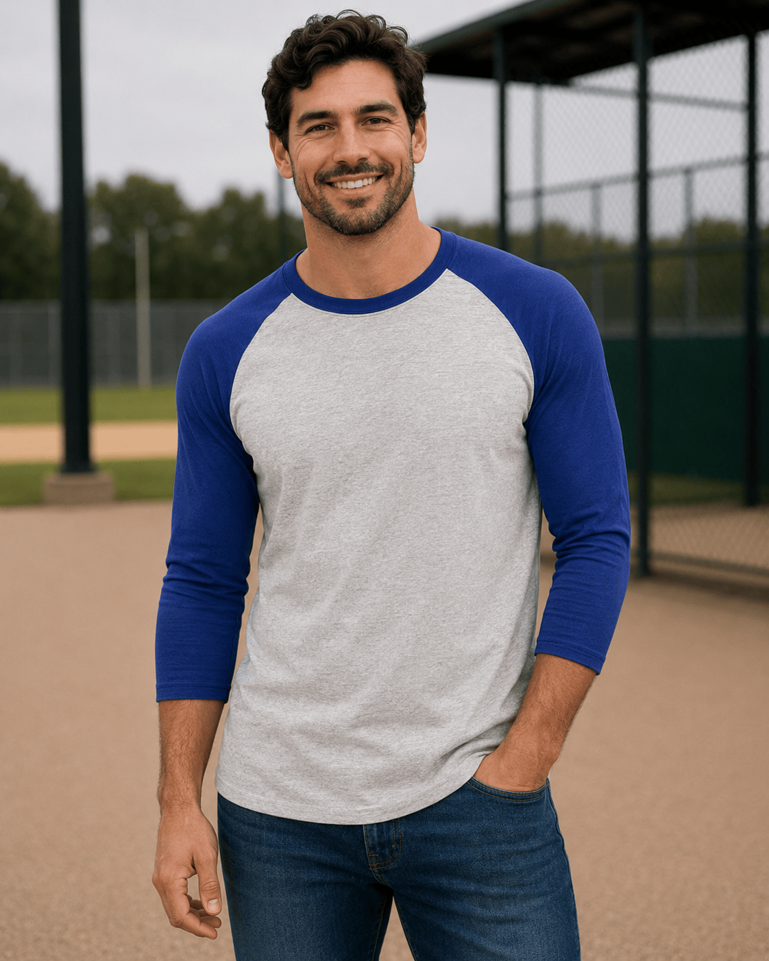 ILTEX Apparel Raglan Gray/Royal Blue / Small Adult 3/4 Sleeve Raglan Baseball Tee | 35+ Colors