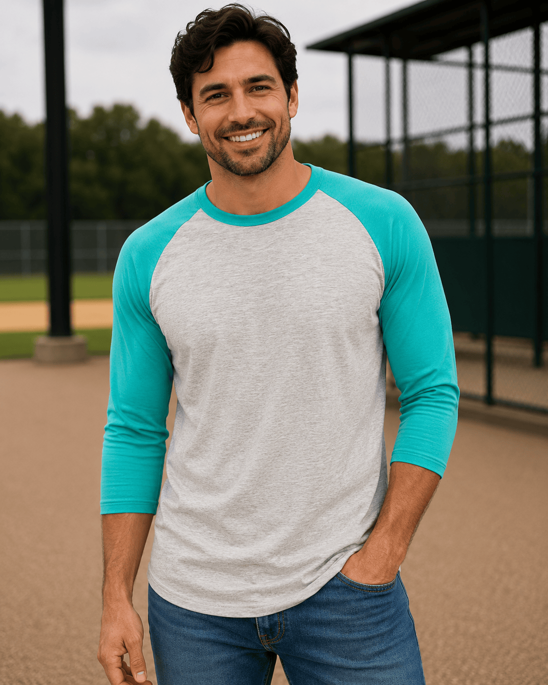 ILTEX Apparel Raglan Gray/Tiffany / Small Adult 3/4 Sleeve Raglan Baseball Tee | 35+ Colors