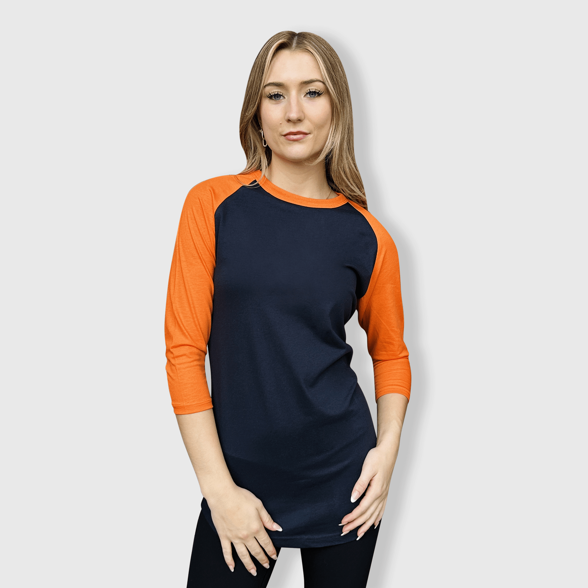 ILTEX Apparel Raglan Navy/Orange / Small Adult 3/4 Sleeve Raglan Baseball T-Shirt - 35+ Colors