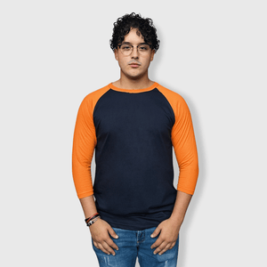 ILTEX Apparel Raglan Navy/Orange / Small Adult Plain Raglan 3/4 T-Shirt - Navy Body