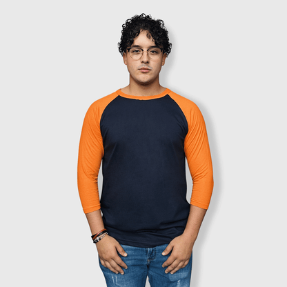 ILTEX Apparel Raglan Navy/Orange / Small Adult Plain Raglan 3/4 T-Shirt - Navy Body