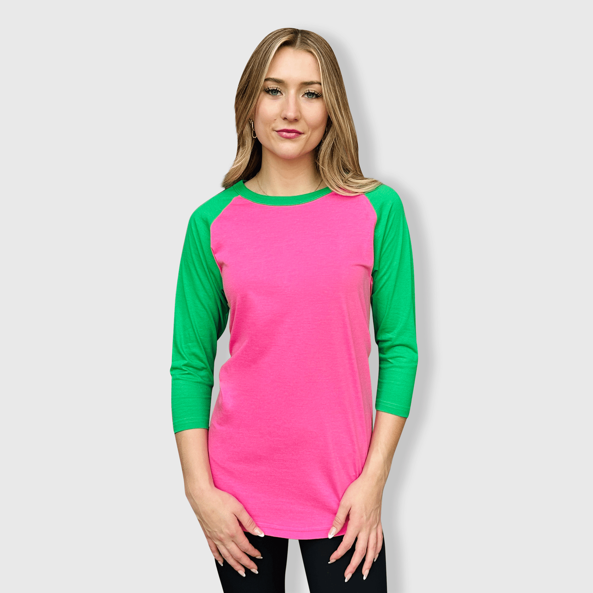 ILTEX Apparel Raglan Pink/Green / Small Adult 3/4 Sleeve Raglan Baseball T-Shirt - 35+ Colors