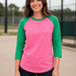 ILTEX Apparel Raglan Pink/Green / Small Adult 3/4 Sleeve Raglan Baseball Tee | 35+ Colors