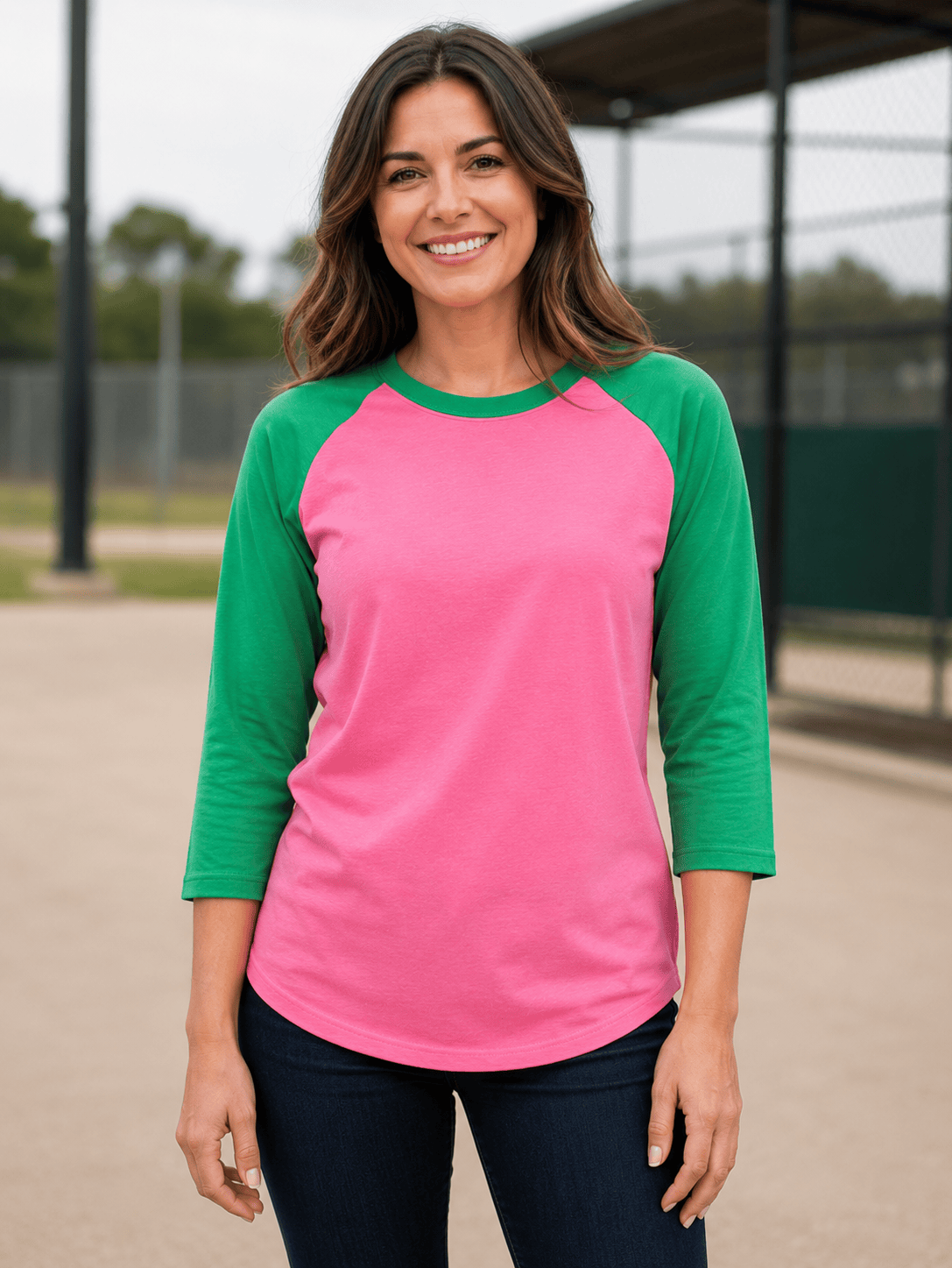 ILTEX Apparel Raglan Pink/Green / Small Adult 3/4 Sleeve Raglan Baseball Tee | 35+ Colors