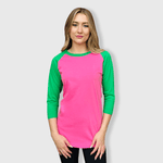 ILTEX Apparel Raglan Pink/Green / Small Adult Plain Raglan 3/4 T-Shirt - Pink Body
