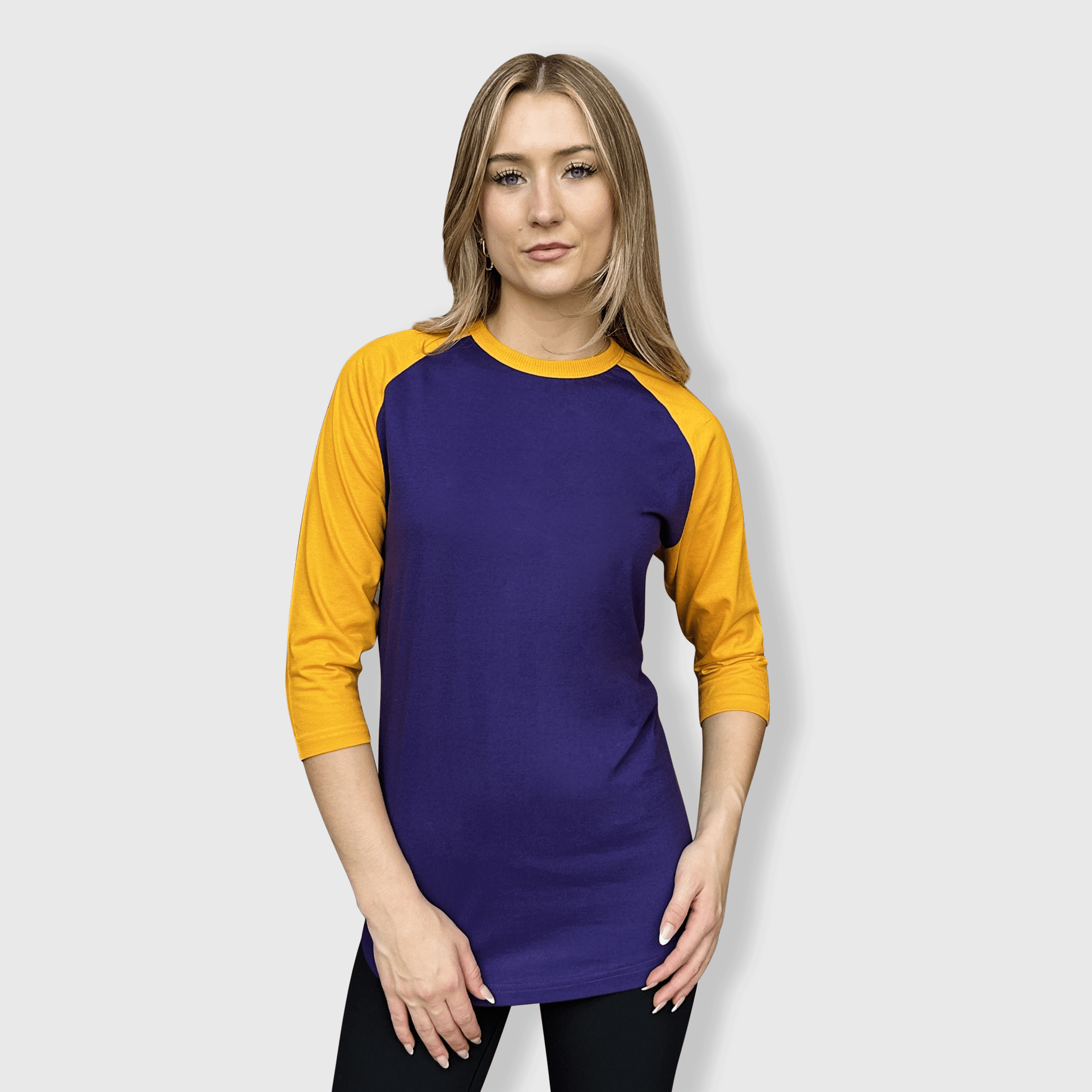 ILTEX Apparel Raglan Purple/Gold / Small Adult 3/4 Sleeve Raglan Baseball T-Shirt - 35+ Colors