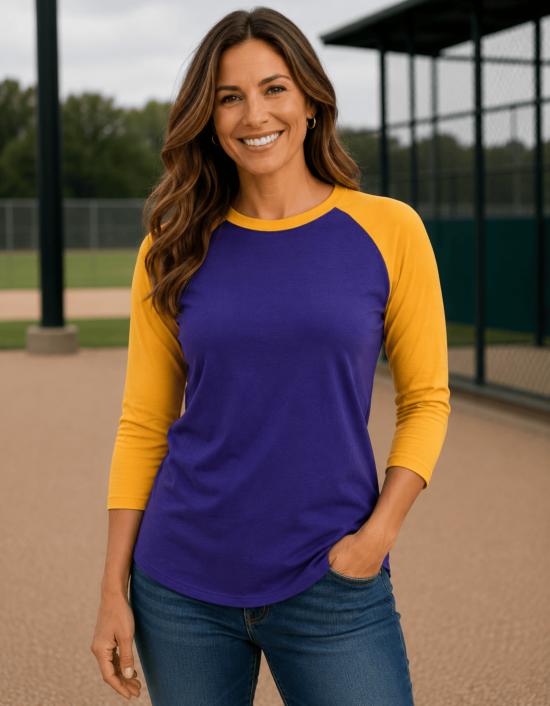 ILTEX Apparel Raglan Purple/Gold / Small Adult 3/4 Sleeve Raglan Baseball Tee | 35+ Colors