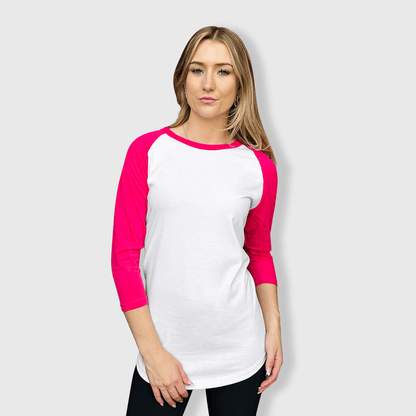 ILTEX Apparel Raglan White/Hot Pink / Small Adult Plain Raglan 3/4 T-Shirt - White Body