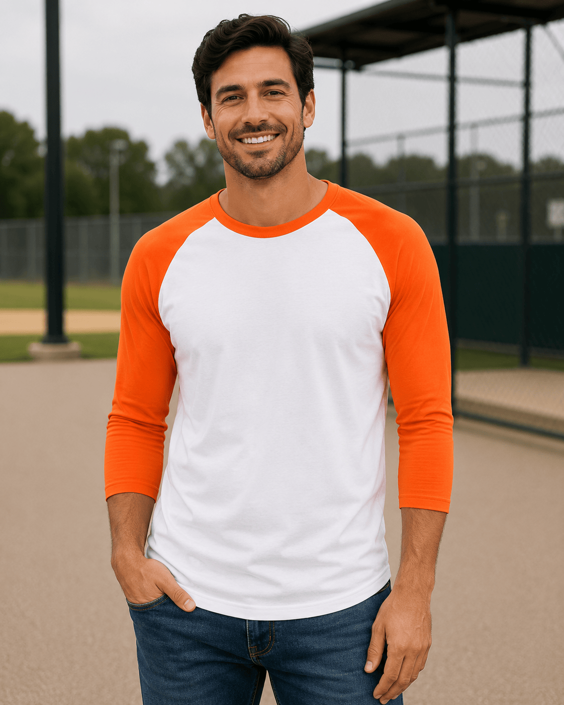 ILTEX Apparel Raglan White/Orange / Small Adult 3/4 Sleeve Raglan Baseball Tee | 35+ Colors