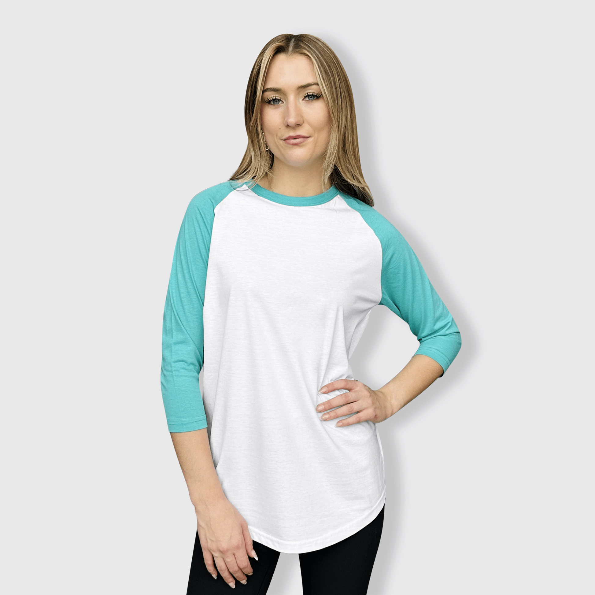 ILTEX Apparel Raglan White/Tiffany / Small Adult 3/4 Sleeve Raglan Baseball T-Shirt - 35+ Colors