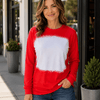 Faux Bleached Crewneck Long Sleeve Top - Red