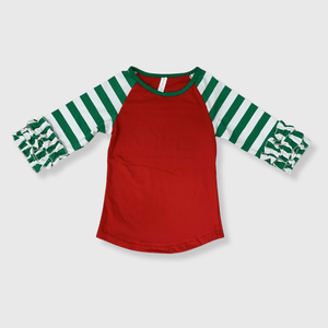 ILTEX Apparel Ruffle Raglan Striped Red Green Christmas Ruffle