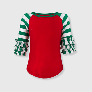 ILTEX Apparel Ruffle Raglan Striped Red Green Christmas Ruffle