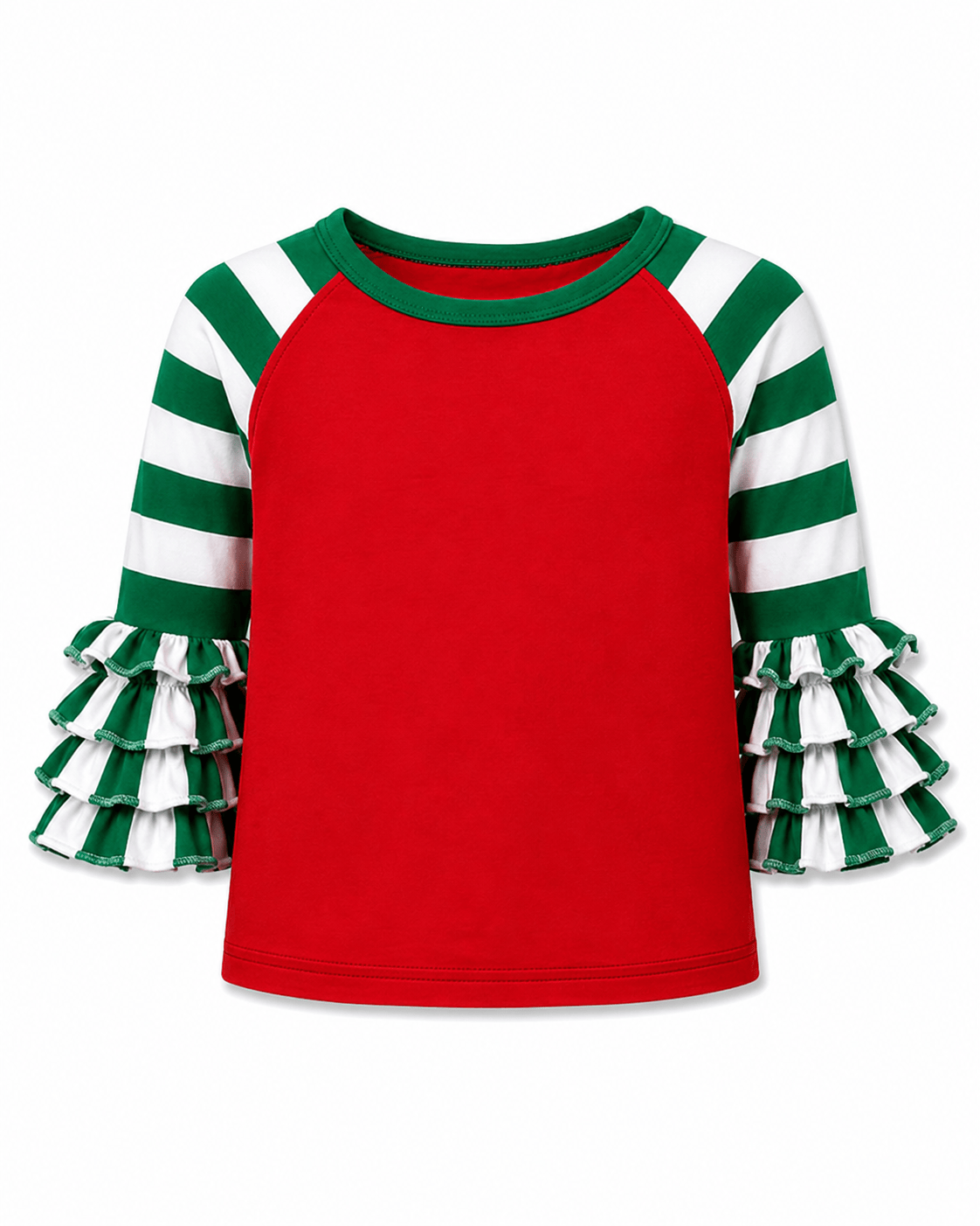 ILTEX Apparel Ruffle Raglan Striped Red Green Christmas Ruffle