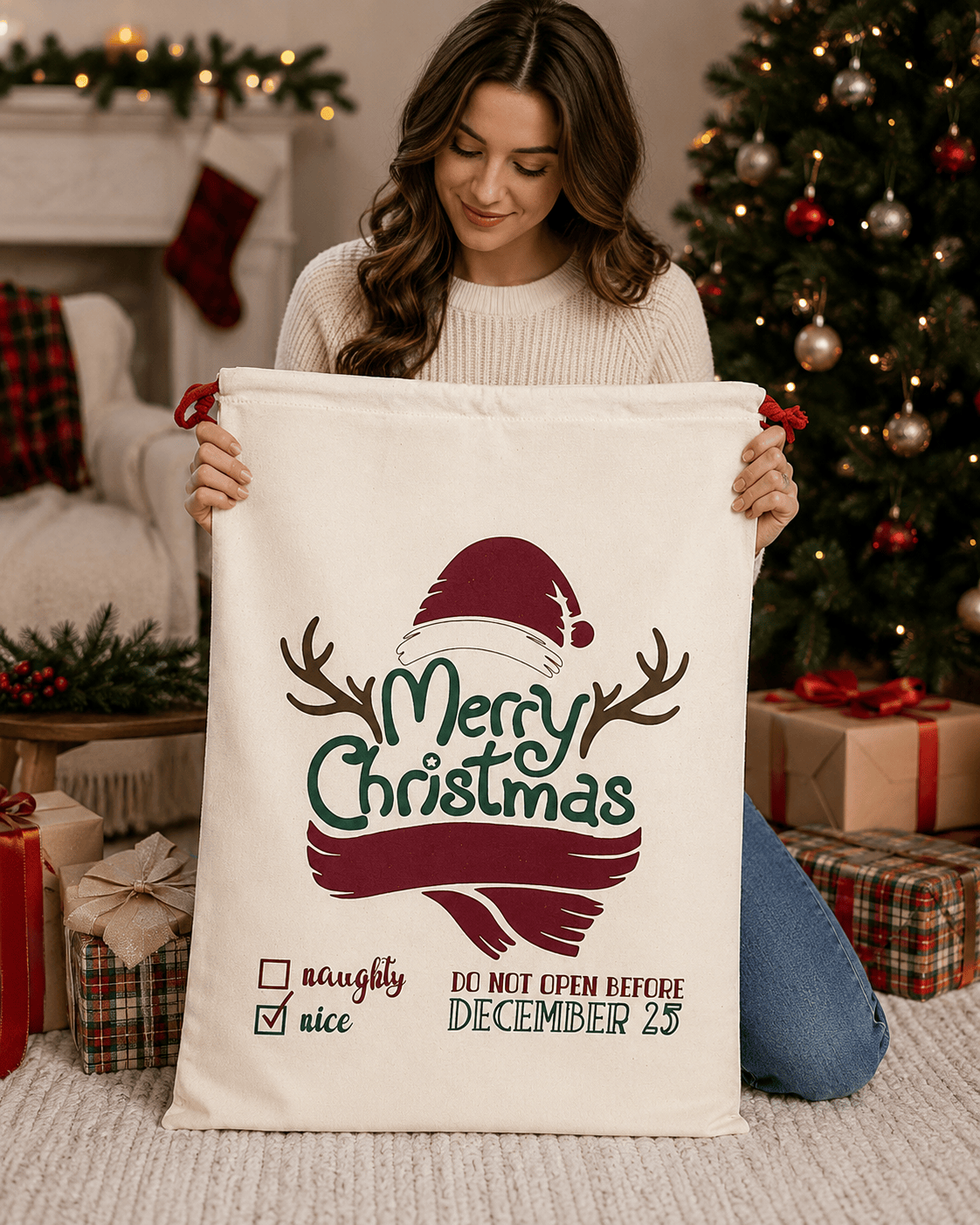 ILTEX Apparel Santa Sack - Merry Christmas Santa Hat
