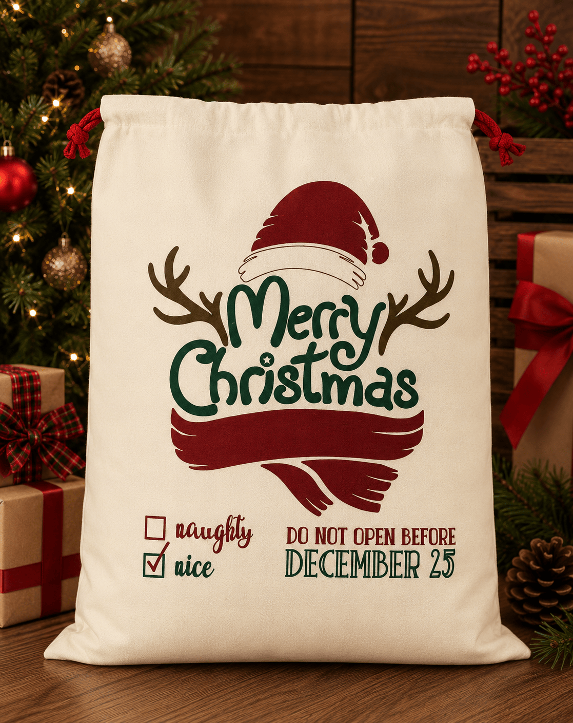 ILTEX Apparel Santa Sack - Merry Christmas Santa Hat