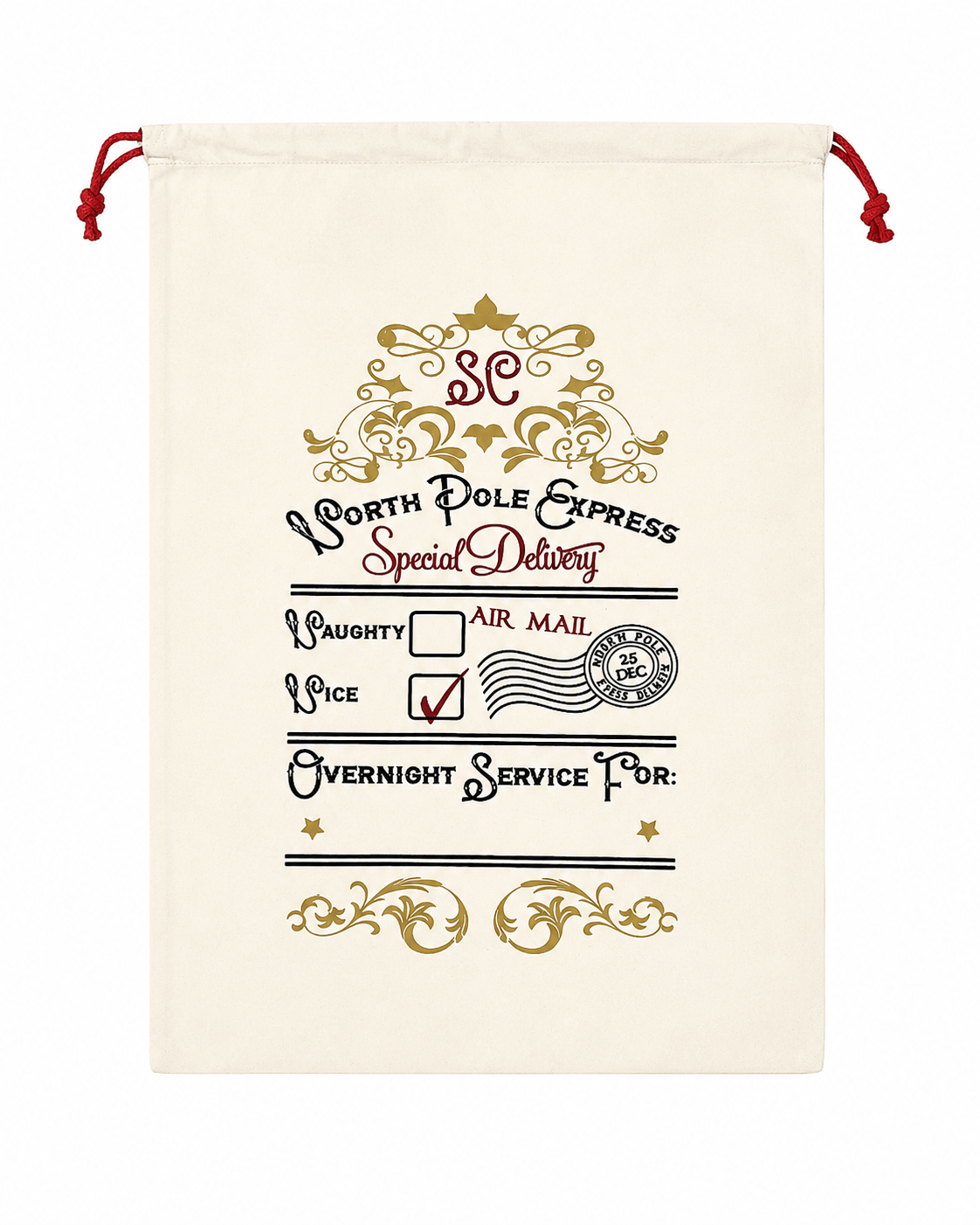 ILTEX Apparel Santa Sack - North Pole Express Gold