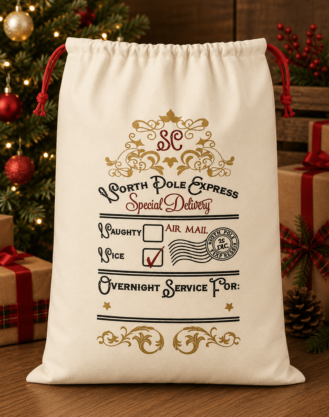 ILTEX Apparel Santa Sack - North Pole Express Gold