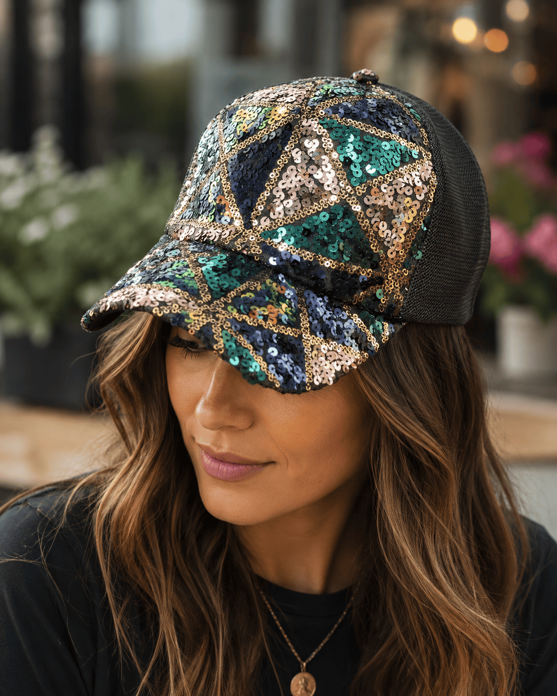 ILTEX Apparel Sequin Multi Black Blue Cap