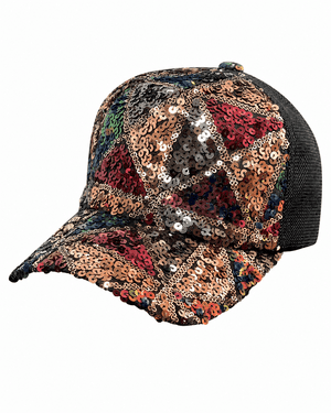ILTEX Apparel Sequin Multi Black Red Cap
