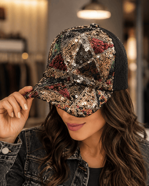 ILTEX Apparel Sequin Multi Black Red Cap
