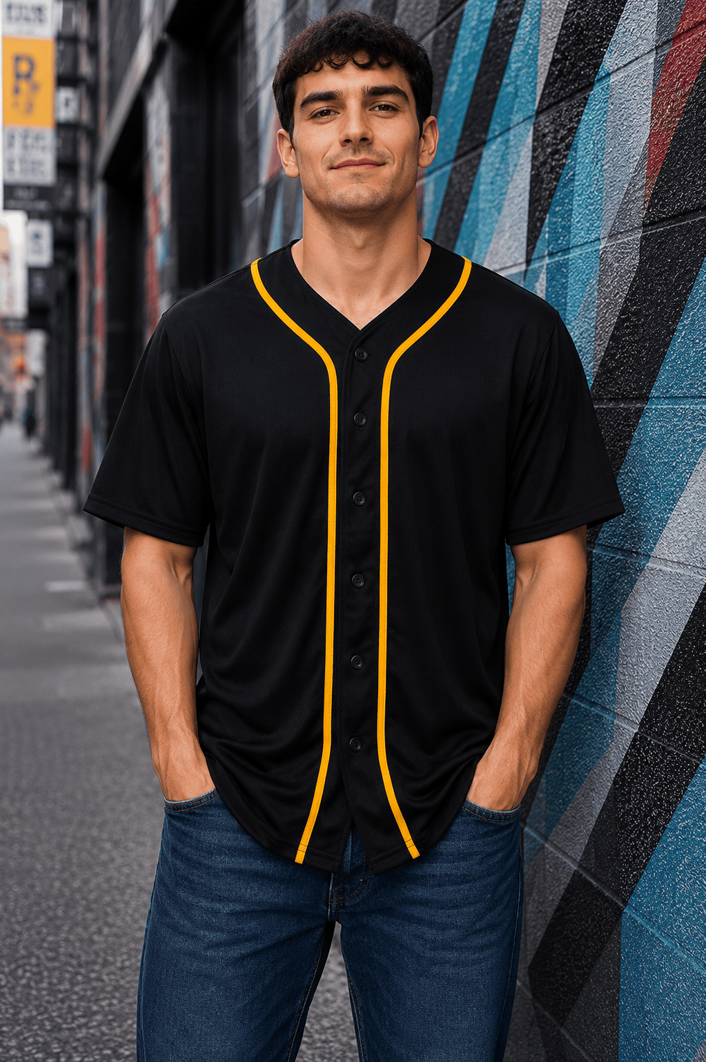 ILTEX Apparel Shirts & Tops Black/Gold / Small Adult Button-Down Baseball Jersey
