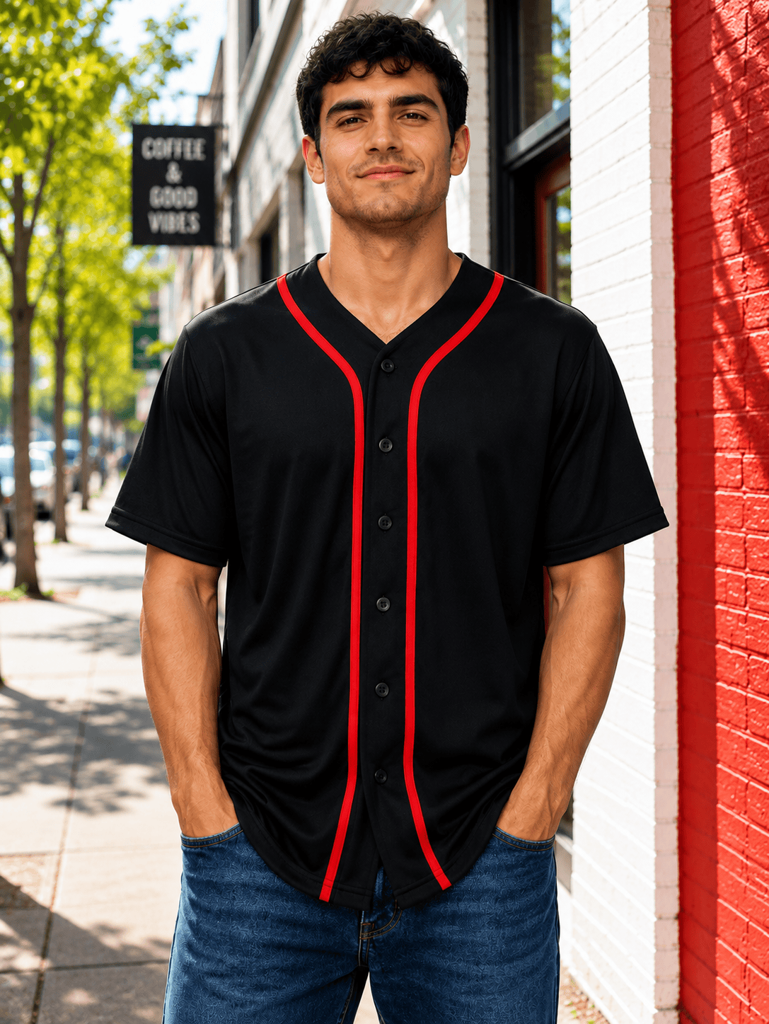 ILTEX Apparel Shirts & Tops Black/Red / Small Adult Button-Down Baseball Jersey