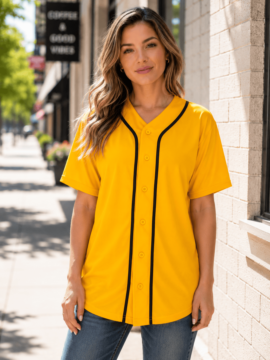 ILTEX Apparel Shirts & Tops Gold/Black / Small Adult Button-Down Baseball Jersey
