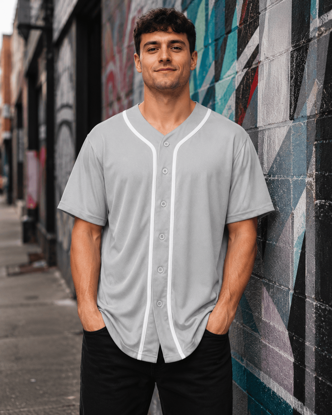 ILTEX Apparel Shirts & Tops Gray / Small Adult Button-Down Baseball Jersey