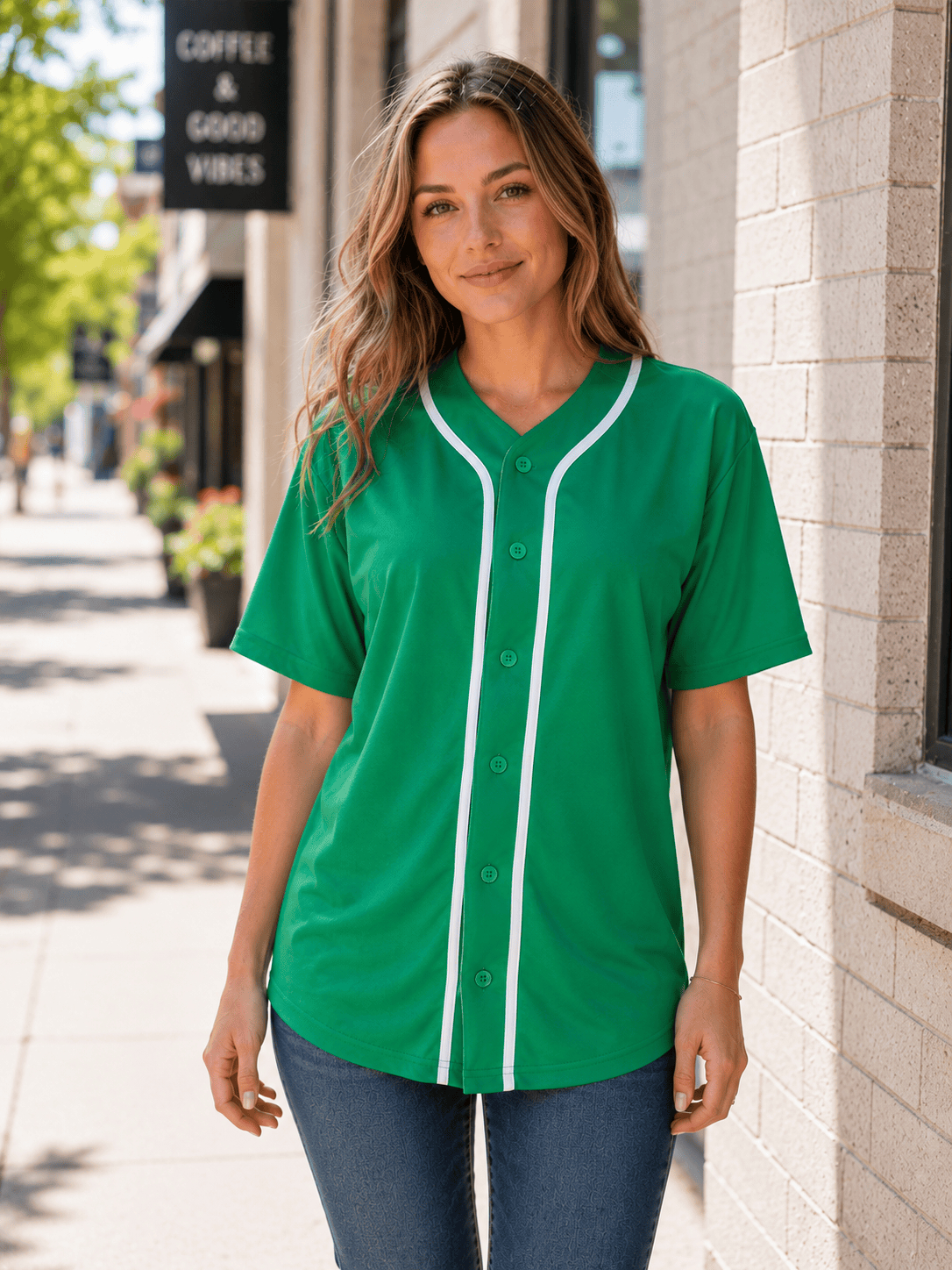 ILTEX Apparel Shirts & Tops Kelly Green / Small Adult Button-Down Baseball Jersey