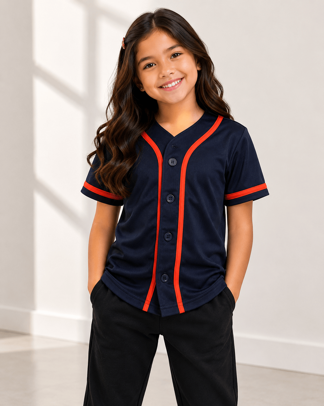 ILTEX Apparel Shirts & Tops Navy/Orange / 2T Baseball Button Down Jersey Kids