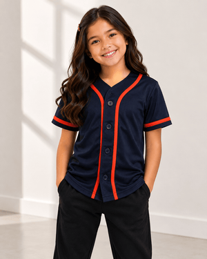 ILTEX Apparel Shirts & Tops Navy/Orange / 2T Baseball Button Down Jersey Kids