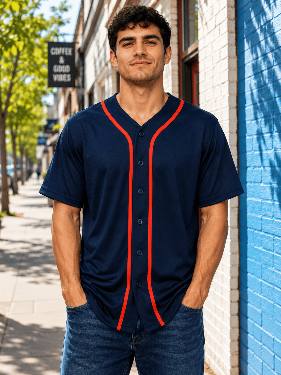ILTEX Apparel Shirts & Tops Navy/Orange / Small Adult Button-Down Baseball Jersey