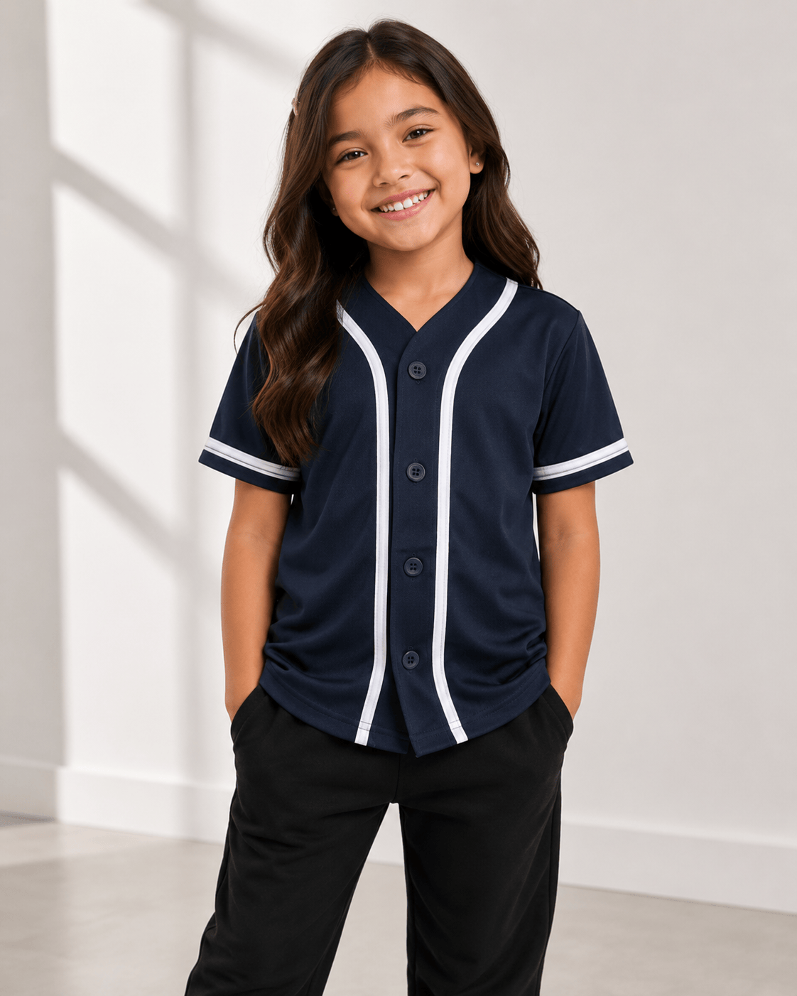 ILTEX Apparel Shirts & Tops Navy/White / 2T Baseball Button Down Jersey Kids