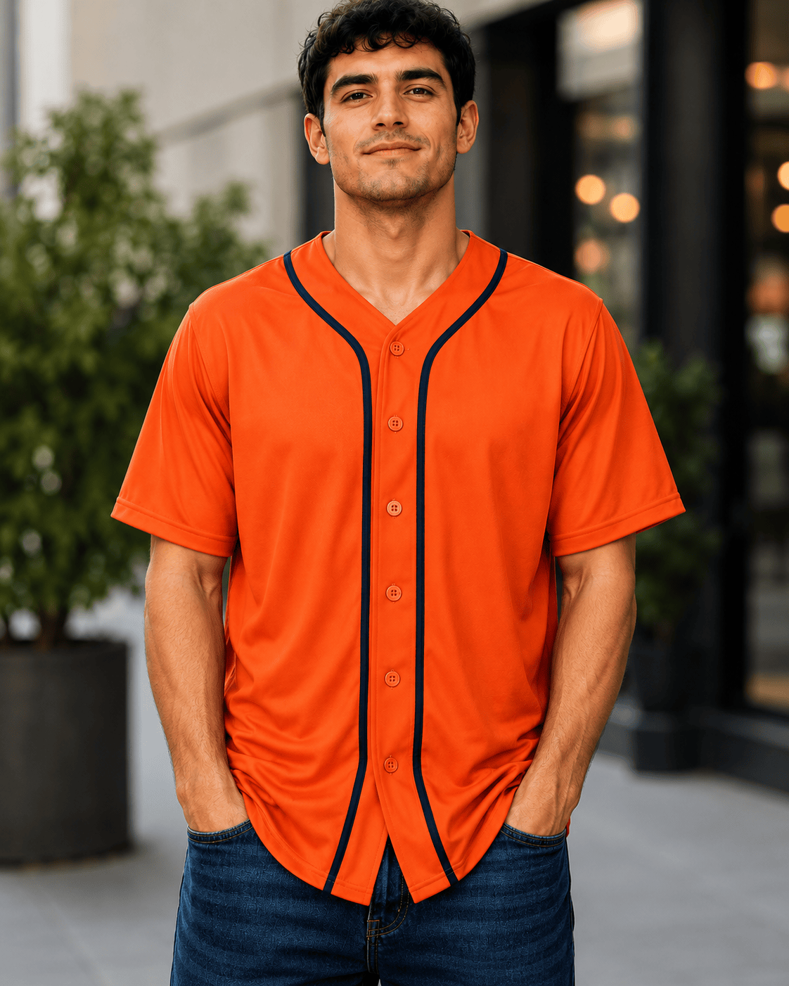 ILTEX Apparel Shirts & Tops Orange/Navy / Small Adult Button-Down Baseball Jersey
