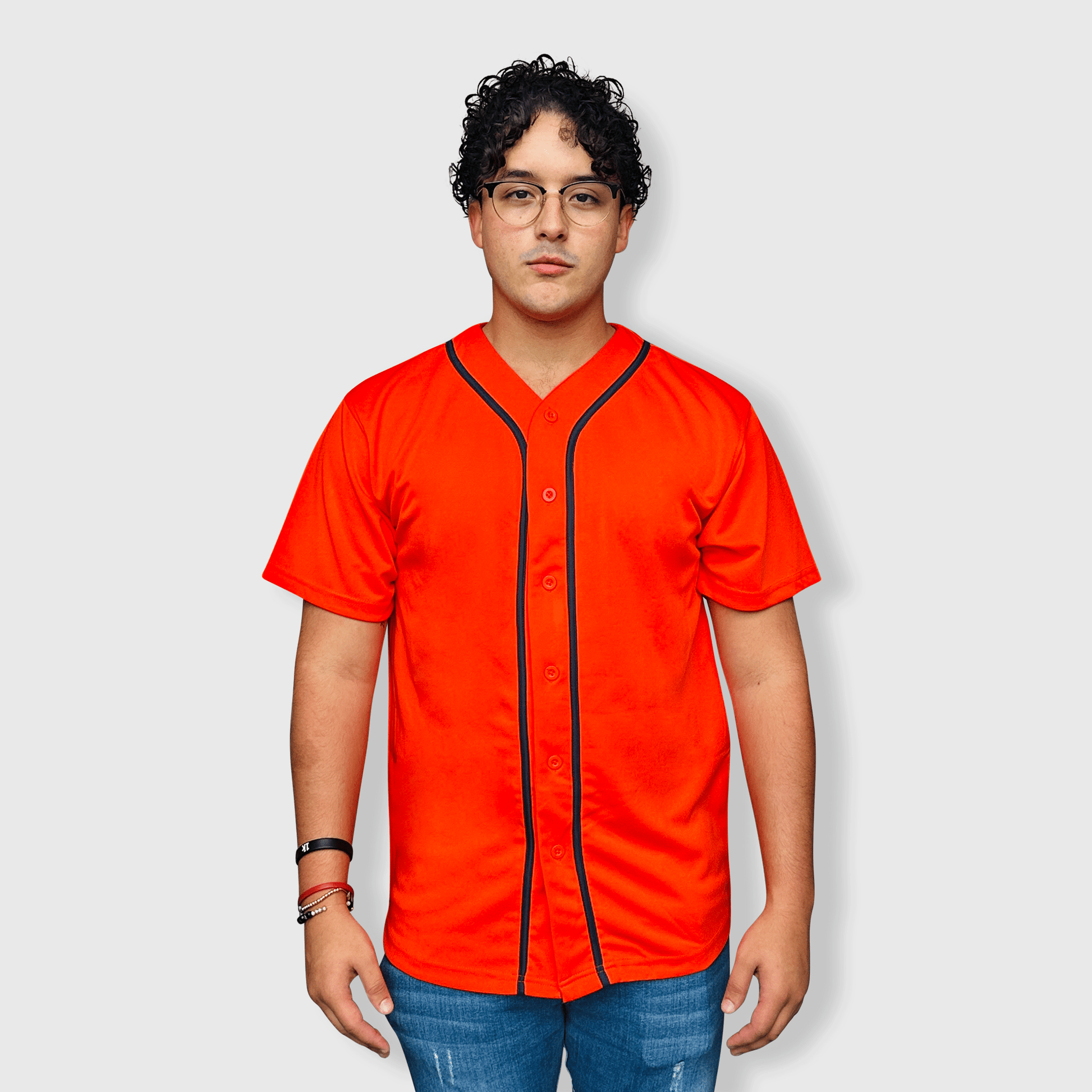 ILTEX Apparel Shirts & Tops Orange/Navy / Small Baseball Button Down Jersey Adult