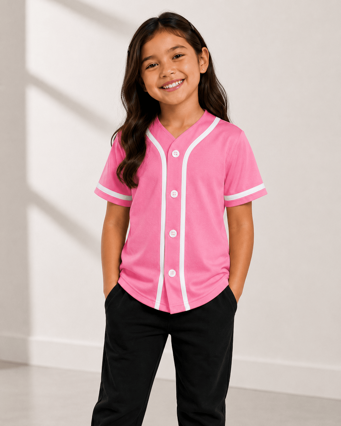 ILTEX Apparel Shirts & Tops Pink/White / 2T Kids Button-Down Baseball Jersey