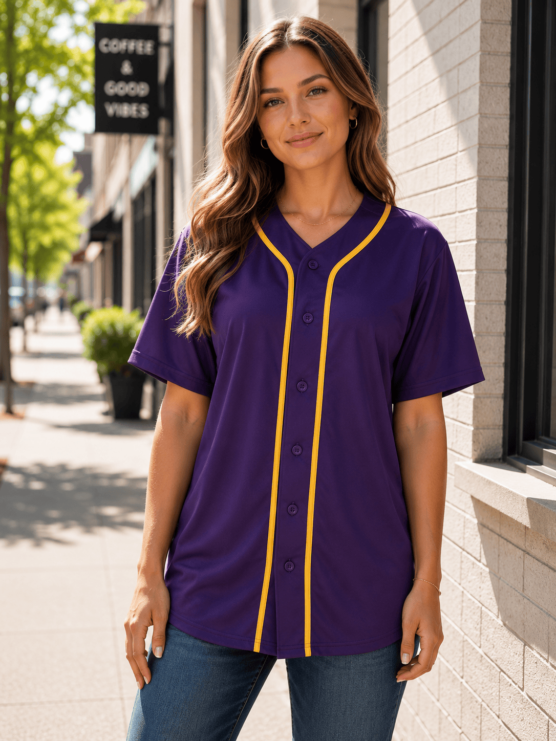 ILTEX Apparel Shirts & Tops Purple/Gold / Small Adult Button-Down Baseball Jersey