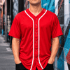 Adult Button-Down Baseball Jersey - Red