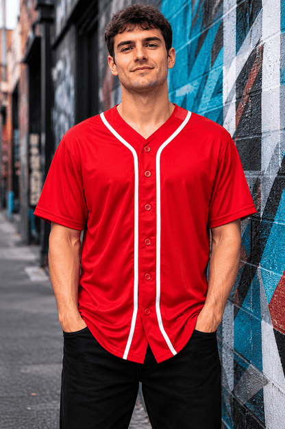ILTEX Apparel Shirts & Tops Red / Small Adult Button-Down Baseball Jersey
