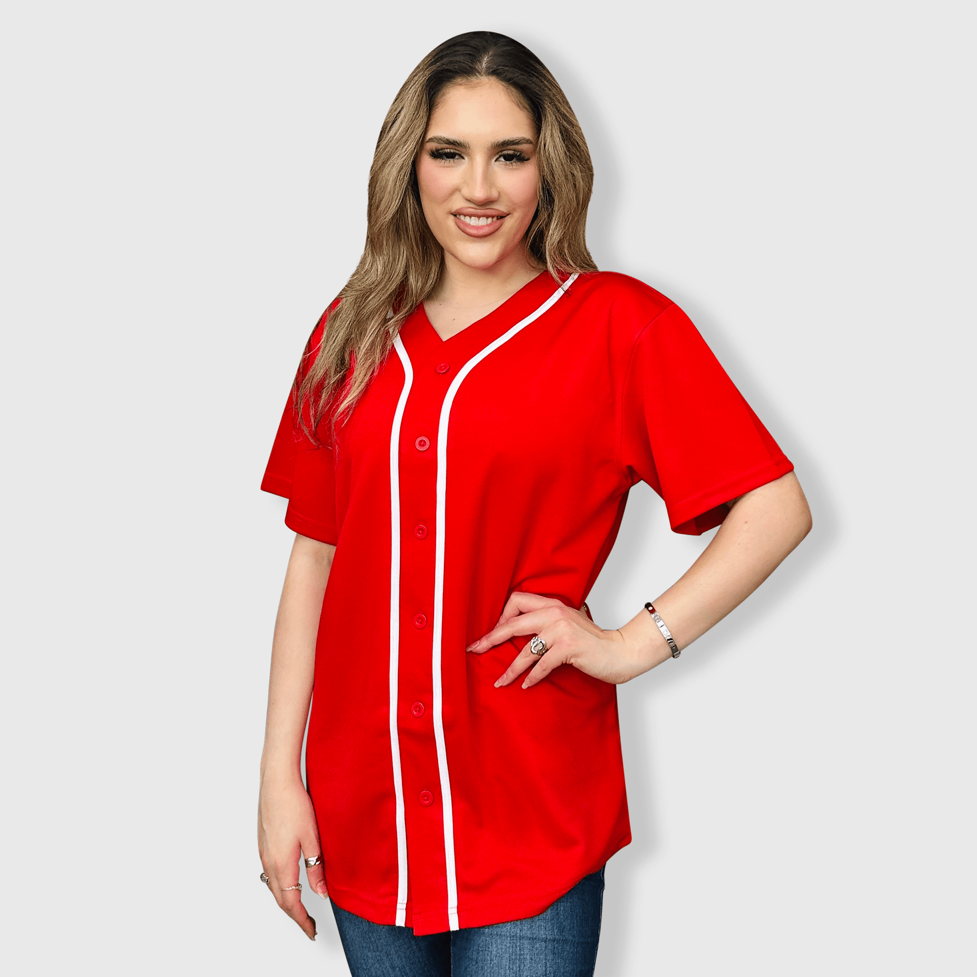 ILTEX Apparel Shirts & Tops Red / Small Baseball Button Down Jersey Adult