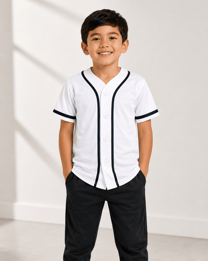 ILTEX Apparel Shirts & Tops White/Black / 2T Baseball Button Down Jersey Kids