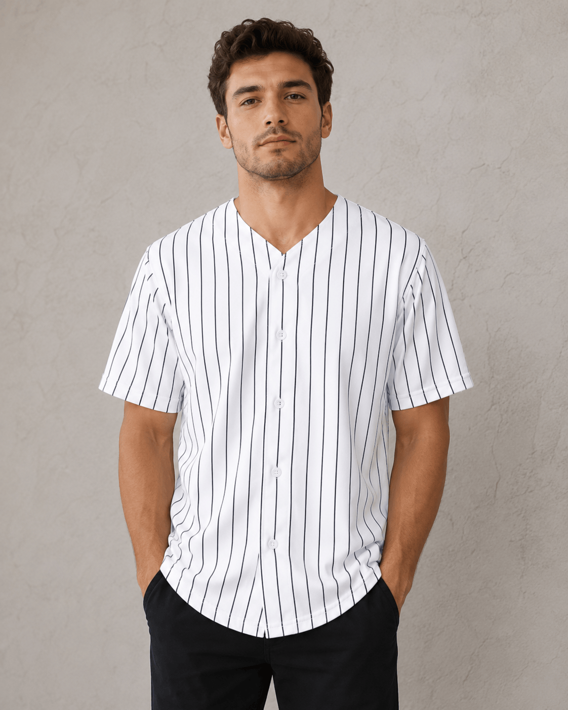 ILTEX Apparel Shirts & Tops White/Black (Pinstripe) / Small Adult Pinstripe Button-Down Baseball Jersey