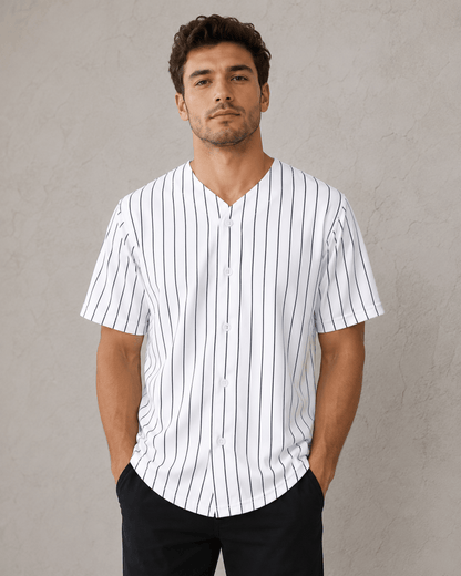 ILTEX Apparel Shirts & Tops White/Black (Pinstripe) / Small Adult Pinstripe Button-Down Baseball Jersey