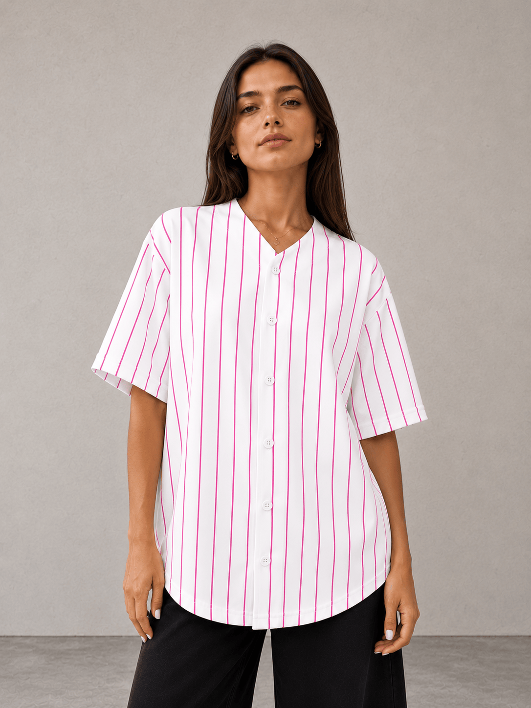 ILTEX Apparel Shirts & Tops White/Hot Pink (Pinstripe) / Small Adult Pinstripe Button-Down Baseball Jersey