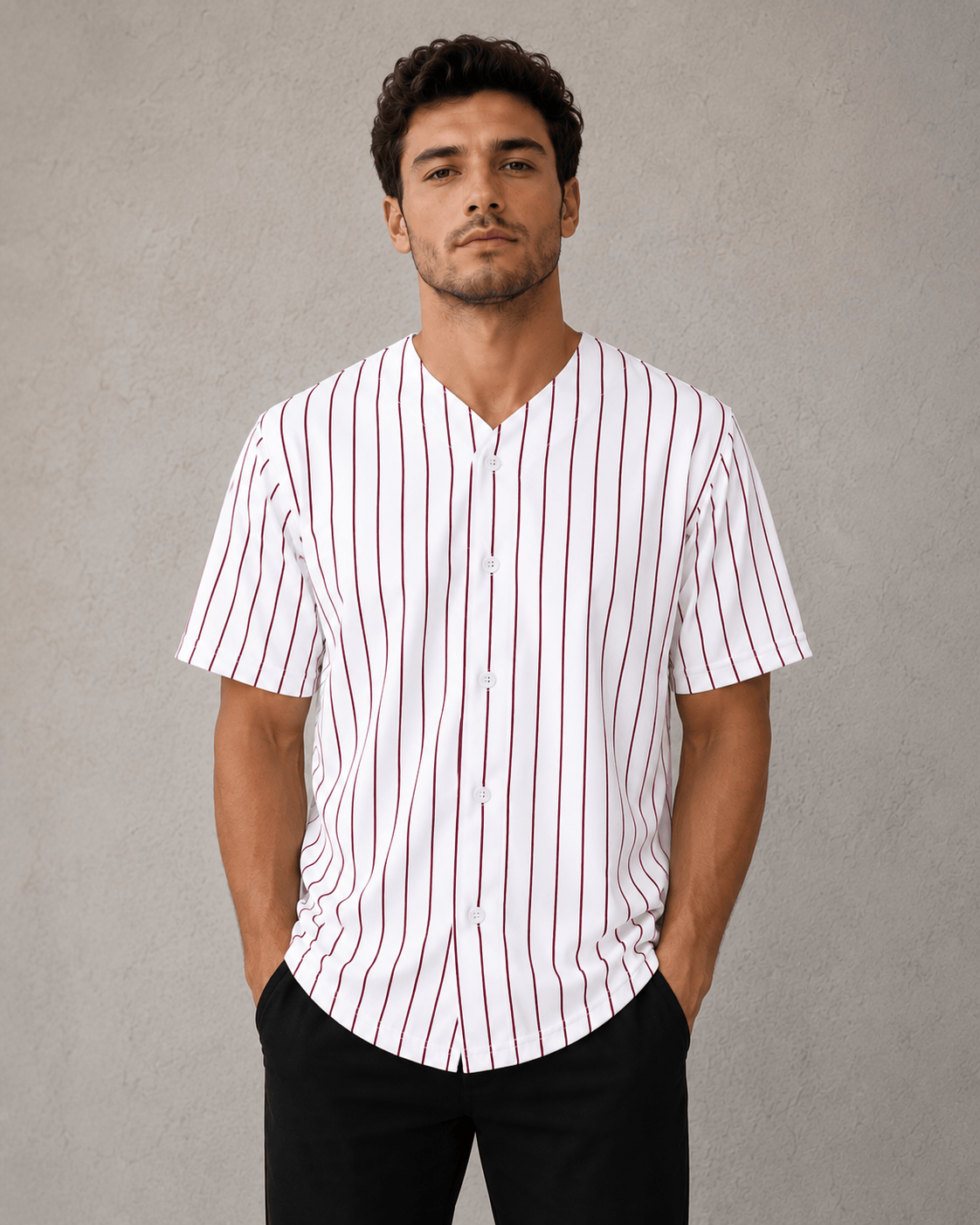 ILTEX Apparel Shirts & Tops White/Maroon (Pinstripe) / Small Adult Pinstripe Button-Down Baseball Jersey