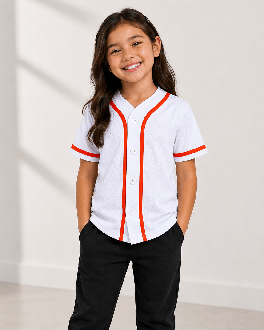ILTEX Apparel Shirts & Tops White/Orange / 2T Baseball Button Down Jersey Kids