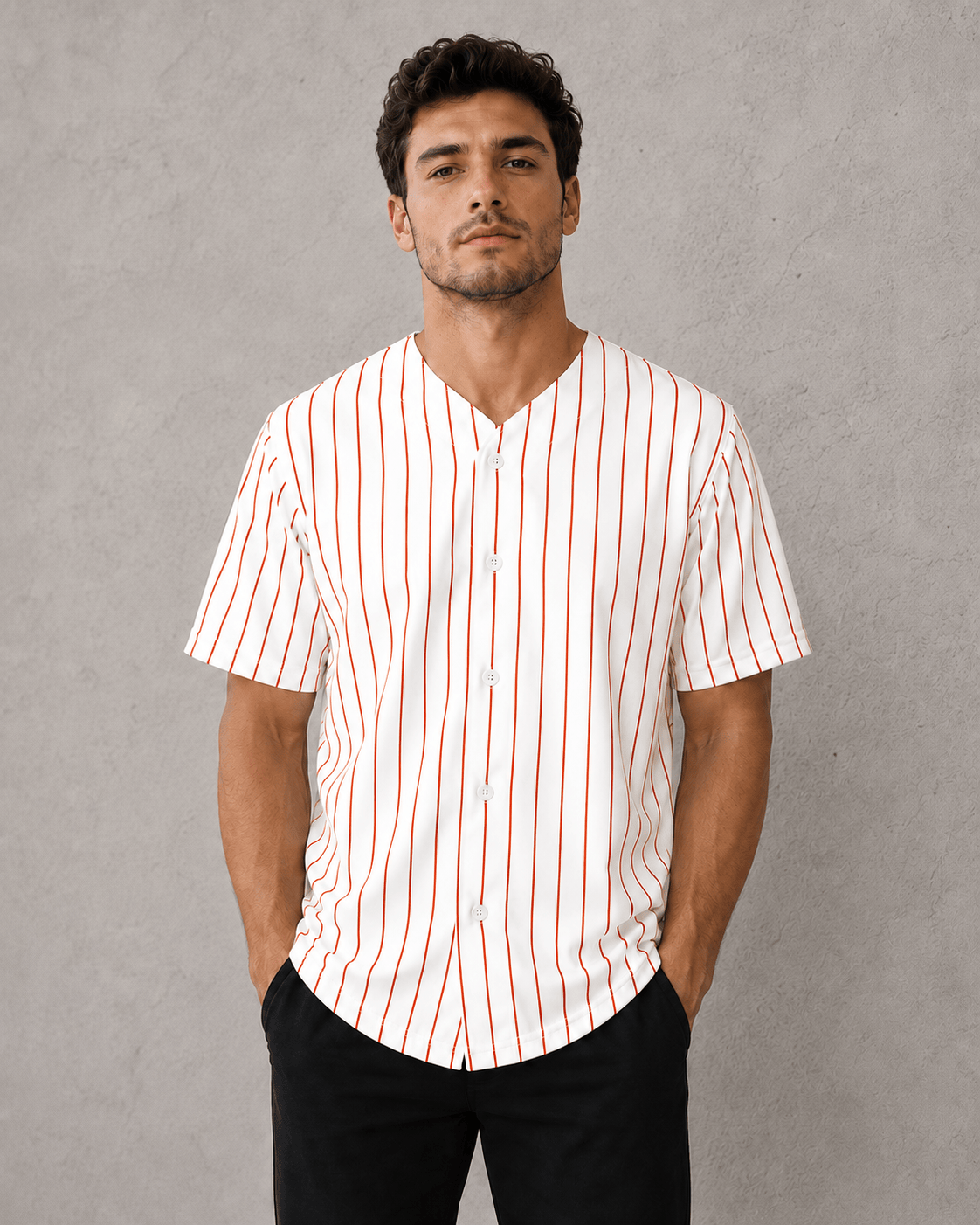 ILTEX Apparel Shirts & Tops White/Orange (Pinstripe) / Small Adult Pinstripe Button-Down Baseball Jersey